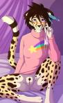 anthro anus blush bottomless clitoris clothed clothing feathers female genitals heart_symbol looking_at_viewer panties pink_eyes pubes pussy solo spots sweater topwear underwear acino_(artist) zenva cheetah felid feline mammal 2016 digital_media_(artwork) hi_res shaded