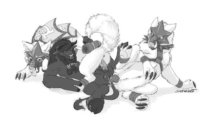 anal anal_penetration anthro anthro_on_feral anthro_penetrated anthro_penetrating anthro_penetrating_feral anus armor balls bestiality bisexual erection facial_piercing female female_penetrated feral feral_penetrated feral_penetrating feral_penetrating_anthro frostwolf_clan frostwolf_howler genitals group group_sex harness interspecies jewelry knot knotted_penis lucky_pierre lying male male/female male/male male_penetrated male_penetrating male_penetrating_female male_penetrating_male nose_piercing nose_ring nude on_back penetrating_while_penetrated penetration penile penile_penetration penis penis_in_ass penis_in_vagina piercing raised_tail ring_piercing septum_piercing sex simple_background smile spread_legs spreading tail threesome trio vaginal vaginal_penetration versatile vulva white_background conditional_dnp sefeiren blizzard_entertainment warcraft pommura bovid bovine canid canine canis mammal tauren wolf monochrome