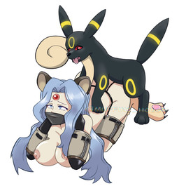 all_fours ambiguous_penetration areola bdsm bestiality big_breasts bitchsuit black_body blush bondage bondage_gear bound breasts clothing cosplay cuff_(restraint) doggystyle duo female female_penetrated feral feral_penetrating feral_penetrating_humanoid from_behind_position gem hair headgear headwear huge_breasts humanoid_on_feral humanoid_penetrated humping interspecies looking_at_viewer male male/female male_penetrating male_penetrating_female mask nipples nude obscured_penetration open_mouth paws penetration penile penile_penetration pokephilia questionable_consent restrained restraints sex simple_background submissive tail tongue wearing_mask muffinshouse nintendo pokemon karen_(pokemon) canid canine eeveelution generation_1_pokemon generation_2_pokemon humanoid mammal persian_(pokemon) pokemon_(species) umbreon digital_media_(artwork) hi_res