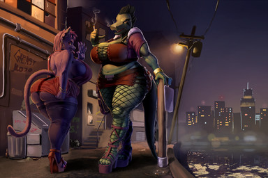 aged_up anthro arm_support big_breasts big_butt bottomwear bra bracelet breasts butt cigarette cigarette_smoke city claws cleavage clothed clothing curvy_figure detailed_background dress dumpster duo ear_piercing feet female fishnet_clothing fishnet_legwear footwear fur gesture hair hand_gesture handbag high_heels holding_cigarette holding_object huge_butt jacket jewelry legwear looking_at_viewer looking_back mature_anthro mature_female midriff miniskirt navel open_mouth outside overweight overweight_female panties piercing platform_footwear platform_heels pointing pointing_at_self prostitution public shoes side_boob size_difference skimpy skirt smoke smoking smoking_cigarette stockings street_lamp tail tail_over_skirt text thick_thighs tight_clothing toe_claws toes tongue tongue_out topwear trash trash_can underwear voluptuous waving wide_hips mainlinemojo night_in_the_woods bea_santello mae_borowski crocodile crocodilian domestic_cat felid feline felis mammal reptile scalie 2018 3:2 english_text hi_res