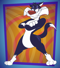 3_toes 4_fingers anthro arched_back belly big_belly big_butt biped black_body black_eyes black_fur black_pawpads butt cheek_tuft chest_tuft crossed_arms curling_tail curvy_figure dipstick_tail ears_outwards facial_tuft feet fingers fur glistening glistening_butt gloves_(marking) grin grinning_at_viewer half-closed_eyes head_tuft humanoid_feet humanoid_hands humanoid_heel leg_markings looking_at_viewer male markings narrowed_eyes nude nude_anthro nude_male pawpads paws pecs pivoted_ears plantigrade pose raised_heel raised_tail red_nose ribs slightly_chubby slightly_chubby_anthro slightly_chubby_male small_waist smile smiling_at_viewer smirk smirking_at_viewer smug smug_expression smug_eyes smug_face smug_grin socks_(marking) solo standing standing_on_toes tail tail_markings tasteful_nudity thick_calves thick_thighs tiptoes toes tuft whisker_spots whiskers white_belly white_body white_feet white_fur white_hands white_sclera white_tail_tip wide_hipped_anthro wide_hipped_male wide_hips wide_stance gavanzude looney_tunes warner_brothers sylvester_(looney_tunes) domestic_cat felid feline felis mammal tuxedo_cat 2026 alternate_version_at_paywall colored digital_drawing_(artwork) digital_media_(artwork) flat_colors hi_res pinup signature