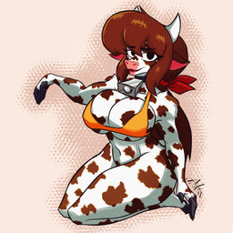 anthro breasts brown_hair cowbell_collar female female_anthro fur hair solo white_body white_fur alterdfd inker_comics mona_inker animal_humanoid bovid bovid_humanoid bovine bovine_humanoid cattle_humanoid humanoid mammal mammal_humanoid hi_res