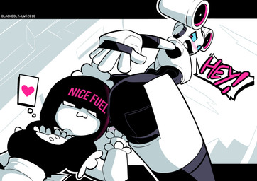 5_fingers :3 armwear black_eyes black_hair blue_sclera blush butt clothing dialogue doll_joints dress duo element_drop_shadow female female/female fingers hair heart_reaction heart_symbol legwear localized_pointy_speech_bubble looking_back machine maid_headdress maid_uniform mental_pictographics no_pupils noseless not_furry open_mouth pointy_speech_bubble polygonal_speech_bubble polygonal_thought_bubble pupils red_pupils smile speech_bubble speech_bubble_drop_shadow symbol-shaped_pupils talking_to_another text thought_bubble thought_bubble_drop_shadow tongue uniform unusual_pupils white_body white_skin blackboltlonewolf jessie_(blackbolt) maidbot android humanoid robot english_text hi_res partially_colored pictographics spot_color