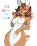 anthro breasts breath brown_hair female front_view fur genitals hair long_ears mostly_nude nipples nude pussy simple_background solo standing tan_body tan_fur fensu-san strip_meme twitter jessie_(fensu-san) lagomorph leporid mammal rabbit absurd_res hi_res