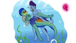 adolescent blue_body blue_scales duo flustered green_body green_eyes green_scales male male/male scales shota young young_humanoid young_male kakau221 disney luca_(pixar) pixar alberto_scorfano luca_paguro humanoid sea_monster 16:9 widescreen