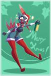 anthro armwear border breasts christmas_clothing christmas_headwear cleavage cleavage_cutout clothed clothing cutout drunk female hat headgear headwear holidays legwear leotard long_legs open_mouth santa_hat skinny slim smile solo stockings substance_intoxication text white_border r-mk christmas nintendo pokemon arte_(r-mk) generation_2_pokemon mammal pokemon_(species) sneasel 2018 digital_media_(artwork) english_text hi_res