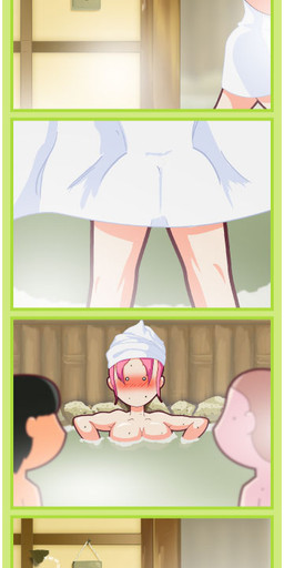 black_hair blush could_happen female feral flying group hair human_focus looking_at_another male not_furry_focus partially_submerged pink_hair short_hair spa text towel towel_on_head towel_only towel_wrap water omaketheater arthropod human insect lepidopteran mammal moth comic url