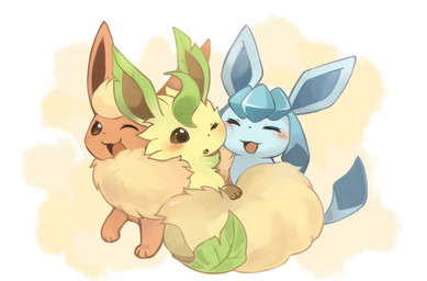 >_< bodily_fluids eyes_closed feral group open_mouth simple_background tears kanannbo nintendo pokemon eeveelution flareon generation_1_pokemon generation_4_pokemon glaceon leafeon pokemon_(species) 2015