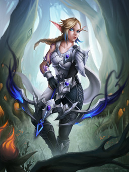 5_fingers arm_markings armor arrow_(weapon) bent_leg black_boots black_bottomwear black_clothing black_footwear black_gloves black_handwear black_pants blonde_eyebrows blonde_hair blue_eyes blue_highlights blue_sclera boots bottomwear bow_(weapon) braided_hair breastplate cape clothed clothed_female clothed_humanoid clothing collarbone ear_piercing ear_ring eyebrows eyeshadow female female_humanoid fingers footwear forest fully_clothed fully_clothed_female fully_clothed_humanoid gauntlets gloves grass hair handwear highlights_(coloring) holding_bow_(weapon) holding_object holding_ranged_weapon holding_weapon humanoid_pointy_ears hunter light lips long_ears long_eyebrows long_hair magic makeup markings mouth_closed multicolored_hair no_pupils not_furry outside pants pauldron piercing pink_lips plant pointy_ears purple_eyeshadow purple_markings ranged_weapon ring_piercing shoes solo tan_body tan_skin tree two_tone_hair weapon white_cape white_clothing marie_gelebart blizzard_entertainment warcraft alleria_windrunner elf humanoid void_elf 2024 absurd_res colored digital_media_(artwork) digital_painting_(artwork) hi_res lighting painting_(artwork) shaded