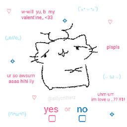 ambiguous_gender antennae_(anatomy) anthro featureless_crotch hands_together heart_symbol holidays i_love_you kaomoji looking_aside nude open_mouth solo stated_love valentine's_day_card whiskers yes-no_question sillycritterz valentine's_day domestic_cat felid feline felis mammal 2023