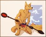 4_toes abs anthro biceps chest_tuft clothing feet fur male muscular muscular_anthro muscular_male nipples paws pecs solo swimwear tattoo toes tuft gothwolf stargate canid canine canis jackal mammal 2015 digital_media_(artwork)