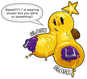 areola big_areola big_breasts breasts brown_clothing brown_footwear brown_shoes clothing female footwear grey_text huge_breasts looking_at_viewer nipple_piercing nipples not_furry one_eye_half-closed open_mouth piercing purple_areola purple_eyelids purple_mouth purple_nipples question_mark shoes simple_background slosh solo speech_bubble talking_to_viewer text vein veiny_breasts white_background yellow_body yellow_breasts breakcoreyuri mario_and_luigi_(series) mario_bros nintendo starlow star_sprite waddling_head 2026 digital_media_(artwork) english_text