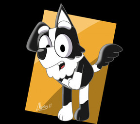 anthro black_background chest_tuft detailed_background dipstick_tail floppy_ears fur fur_tuft looking_at_viewer male markings multicolored_body multicolored_fur multicolored_tail open_mouth pattern_background paws simple_background solo standing tail tail_markings tail_tuft tuft merpzyberpzy bluey_(series) mackenzie_(bluey) border_collie canid canine canis collie domestic_dog herding_dog mammal pastoral_dog sheepdog 2021 digital_media_(artwork) signature