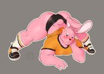 abstract_background anthro ass_up biceps big_butt blush bottomwear bubble_butt butt clothed clothing cross-popping_vein dot_eyes fingers footwear fur grey_background hotpants jack-o'_pose long_ears male muscular muscular_male outline pink_body pink_fur pose pupils shoes short_tail shorts simple_background simple_eyes skimpy sneakers socks solo tail tail_motion tailwag thick_thighs wide_hips soloemi3 duracell duracell_bunny lagomorph leporid mammal rabbit 2022 artist_name digital_media_(artwork) hi_res watermark