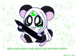 alternate_species anthro black_body black_fur blush female fur fur_markings green_eyes hair markings round_ears simple_background smile solo sparkles tablet_pen tail text white_body white_fur white_hair lunarpanda8686 mika_(lunarpanda8686) cricetid hamster mammal rodent 4:3 digital_media_(artwork) english_text hi_res