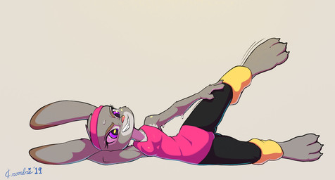 3_toes accessory anthro athletic_wear barefoot biped bodily_fluids claws clothing exercise exercise_clothing feet female fitness fur grin headband leg_warmers legwear leotard multicolored_body multicolored_fur smile solo stretching sweat tights toes two_tone_body two_tone_fur workout workout_clothing crombie disney zootopia judy_hopps lagomorph leporid mammal rabbit 2019 digital_media_(artwork) shaded