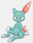 andromorph anthro blue_body chest_gem female forehead_gem gem generation_2_pokemon genitals hi_res intersex looking_at_viewer maoegou nintendo pokemon pokemon_(species) pussy sitting smile sneasel solo yellow_gem