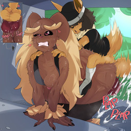 anthro balls beanie big_balls big_breasts big_butt big_knot big_penis black_sclera bodily_fluids breasts brown_body brown_fur butt clenched_teeth clothing cum cum_inside cumshot duo ejaculation eye_roll female fur genital_fluids genitals hat headgear headwear heart_symbol huge_balls huge_butt huge_knot huge_penis hyper hyper_balls hyper_genitalia knot larger_female larger_penetrated long_ears male male/female motion_lines one_breast_out penetration penile penile_penetration penis penis_in_vagina size_difference small_but_hung small_top_big_bottom smaller_male sweat teeth thick_thighs vaginal vaginal_penetration goat-kun nintendo pokemon lulu_(eztarg3t) oliver_(eztarg3t) eevee generation_1_pokemon generation_4_pokemon lagomorph lopunny mammal pokemon_(species) 1:1 hi_res