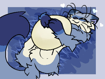 ambiguous_gender blue_body blue_fur egg eyes_closed feral fur happy heart_symbol holding_egg holding_object lying on_back paws smile solo tail whiskers white_body white_fur midnightpurrs allium_(alliummarten) gulonine mammal marten mustelid musteline 2025 4:3 aliasing digital_drawing_(artwork) digital_media_(artwork) flat_colors hi_res