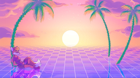 3_toes anthro barefoot biped black_body black_fur blonde_hair bottomwear breasts cheek_tuft clothed clothing computer countershade_fur countershade_snout countershading cute_fangs dipstick_tail electronics eyewear facial_tuft fangs feet female fur glasses gloves_(marking) hair laptop leg_markings lgbt_pride markings palm_tree paws plant plantigrade pointy_ears prick_ears pride_colors red_body red_fur round_glasses scanlines shorts snout socks_(marking) solo sunset tail tail_markings teeth text toes transgender_pride_colors tree tuft vaporwave white_body white_fur cytricacid arch_linux linux xenia_(linux) canid canine fox mammal red_fox true_fox 16:9 2024 artist_name dated hi_res wallpaper widescreen trans_(lore) trans_woman_(lore)