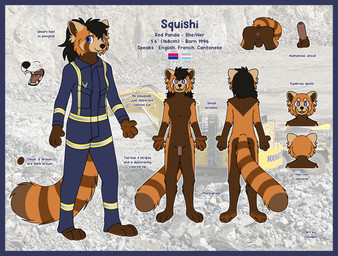 anthro anus backsack balls bisexual_pride_colors black_hair black_nose blue_border blue_eyes blue_jumpsuit blue_text border breasts brown_body brown_fur brown_inner_ear_fluff butt clothed clothing erection excavator fangs flaccid foreskin fully_clothed fur genitals glans gynomorph hair humanoid_genitalia humanoid_penis inner_ear_fluff intersex lgbt_pride long_hair markings nipples nude open_mouth open_smile orange_body orange_fur outline penis photo_background plantigrade ponytail pride_colors quarry ring_(marking) ringed_tail rock small_breasts smile snout solo standing stated_height striped_markings striped_tail stripes tail tail_markings teeth text tongue tools transgender_pride_colors tuft whisker_spots white_outline wrench cloudpie conditional_dnp ailurid mammal red_panda 2026 absurd_res character_name digital_drawing_(artwork) digital_media_(artwork) english_text flat_colors hi_res krita_(artwork) mixed_media model_sheet photography_(artwork) trans_(lore) trans_woman_(lore)