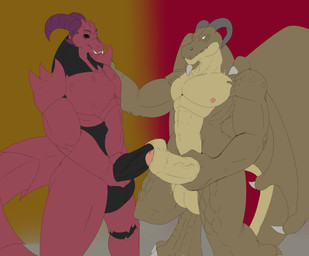 anthro balls big_balls big_penis digitigrade docking duo erection foreskin foreskin_play genitals horn humanoid_genitalia humanoid_penis male male/male muscular non-mammal_balls nude penetration penile penis sex standing tail wings pillowymounds european_mythology mythology dragon mythological_creature mythological_scalie scalie western_dragon winged_dragon absurd_res hi_res