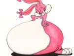 accessory anthro belly big_belly bloated bow_(feature) bow_accessory ear_accessory ear_bow ear_ribbon female fully_inside fur huge_belly hyper hyper_belly hyper_pear nude pink_body pink_fur seductive solo toony twin_bows twin_ear_bows vintage vore unknown_artist tiny_toon_adventures warner_brothers babs_bunny lagomorph leporid mammal rabbit 1992 absurd_res hi_res painting_(artwork) traditional_media_(artwork) traditional_painting_(artwork) traditional_watercolor_(artwork) watercolor_(artwork)