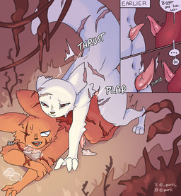 albino anal anal_penetration animal_genitalia bodily_fluids breath comparing dialogue duo ellipsis eye_scar facial_scar feral from_behind_position fur genital_fluids genital_slit genitals leaking_precum looking_back male male/male missing_ear moan navel panting penetration plap precum scar scars_all_over sex slit_penis smug_face sound_effects sweat text thrusting gurli rain_world videocult hunter_(rain_world) survivor_(rain_world) slugcat english_text hi_res