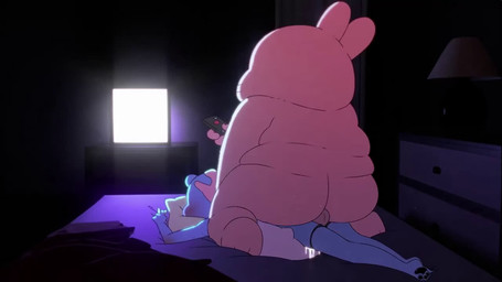 ambiguous_penetration anthro backsack balls bodily_fluids clothed clothing clothing_around_legs cum cum_inside distracted distracted_sex duo electronics female female_penetrated from_behind_position genital_fluids genitals jockey_position love_handles lying male male/female male_penetrating male_penetrating_female married_couple nude nude_male obese obese_anthro obese_male on_front overweight overweight_anthro overweight_male panties panties_around_legs partially_clothed penetration penis prone_bone_position sex size_difference television underwear underwear_around_legs gasprart cartoon_network the_amazing_world_of_gumball nicole_watterson richard_watterson felid feline lagomorph mammal 16:9 2d_animation animated frame_by_frame long_playtime sound webm widescreen