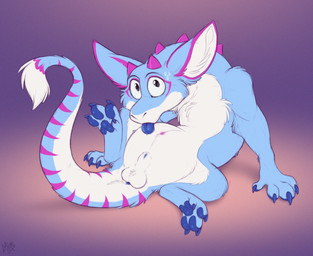 animal_genitalia anus balls blue_anus blue_body blue_claws blue_fur blue_pawpads blue_tongue bodily_fluids claws feral fur genitals horn looking_at_viewer male markings multicolored_body multicolored_fur navel nervous nervous_sweat nude pawpads paws pink_horn pink_markings sheath sitting solo spread_legs spreading striped_markings striped_tail stripes sweat tail tail_markings tail_tuft tongue tongue_out tuft white_body white_fur mimi-fox mythology okifur dragon furred_dragon furred_scalie mythological_creature mythological_scalie scalie wingless_dragon colored colored_sketch digital_drawing_(artwork) digital_media_(artwork) flat_colors hi_res sketch