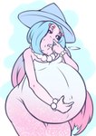 belly big_belly breasts female huge_belly hyper hyper_belly hyper_pregnancy pregnant pregnant_female pregnant_humanoid solo darlondemonic nintendo pokemon emily_(blumon) fan_character generation_8_pokemon hatterene humanoid pokemon_(species) absurd_res hi_res