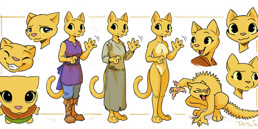 anthro breasts clothed clothing featureless_breasts featureless_crotch female fur gesture motion_lines nude open_mouth open_smile simple_background smile solo tail teeth waving waving_hand yellow_body yellow_fur yellow_sclera tamlin123 microsoft prequel_adventure the_elder_scrolls katia_managan felid khajiit mammal digital_media_(artwork) hi_res model_sheet signature