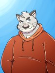 anthro biped blue_eyes clothing fur grey_body grey_fur hoodie simple_background solo topwear anilover16 brok_the_investigator cowcat_games graff_filsh domestic_cat felid feline felis mammal 2023 3:4 hi_res portrait