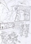 anthro armor black_and_white bottomwear canid canine canis clothing coat comic creaking crowbar dialogue door duncan_(kitfox_crimson) english_text eyewear female flashback footwear fur glasses group hair hang_glider high_heels kangaroo kitfox-crimson lab_coat long_hair machine macropod male mammal marsupial mecha military_uniform monochrome multicolored_body multicolored_fur onomatopoeia open_mouth pants pockets power_armor prisoner professor_virginia_burret shirt shoes sketch sound_effects speech_bubble stolen_generation text tools topwear two_tone_body two_tone_fur uniform