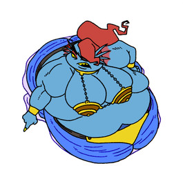anthro arm_cuffs belly big_belly big_breasts big_butt bikini bikini_top breasts butt clothing eye_patch eyewear female hair huge_belly huge_breasts huge_butt hyper jewelry morbidly_obese obese obese_anthro obese_female overweight overweight_anthro overweight_female ponytail sharp_teeth solo swimwear teeth two-piece_swimsuit xanderdwulfe undertale undertale_(series) undyne aquatic fish low_res