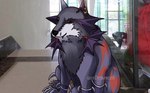 anthro claws feral fur grey_body grey_fur humor male solo mdramoni bandai_namco digimon digimon_ghost_game dogelore cheems canid canine canis digimon_(species) domestic_dog mammal sangloupmon wolf draw_over meme