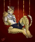 2017 abs absurd_res anthro bulge clothed clothing clouded_leopard collar digital_media_(artwork) dripping erection felid feline fur hair hi_res likulau looking_at_viewer male mammal muscular muscular_anthro muscular_male nekojishi nipples pantherine pistacho simple_background solo spiked_collar spikes spots studio_klondike tail tattoo tongue tongue_out underwear underwear_only wired