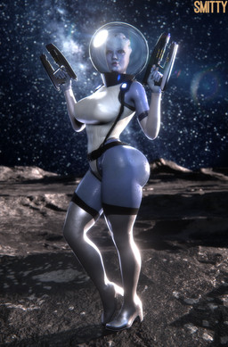 big_breasts big_butt blue_body boots breasts butt clothing female footwear gun high_heeled_boots high_heels legwear leotard nipple_outline pose pseudo_hair ranged_weapon shoes solo space spacesuit tentacle_hair tentacles text thick_thighs thigh_boots thigh_highs weapon smitty34 bioware electronic_arts mass_effect liara_t'soni alien asari humanoid 3d_(artwork) absurd_res digital_media_(artwork) english_text hi_res