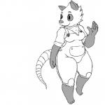 1:1 5_fingers american_opossum anthro clothed clothing female fingers greyscale hi_res knullox larrybay2 looking_aside mammal marsupial monochrome overalls poppy_opossum poppy_opossum_(character) rolled_up_sleeves shirt simple_background smile solo standing thick_thighs topwear virginia_opossum white_background
