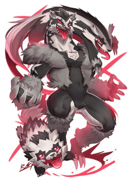 anthro arm_tuft black_body black_fur crotch_tuft feral fur grey_body grey_fur group leg_tuft looking_at_viewer male pupils red_eyes shoulder_tuft slit_pupils tongue tongue_out trio tuft pikafeikdayo nintendo pokemon galarian_form galarian_linoone galarian_zigzagoon generation_8_pokemon mammal mustelid obstagoon pokemon_(species) regional_form_(pokemon) 2019 colored hi_res