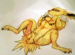 balls erection feral genitals male penis solo spread_legs spreading yellow_balls cheeselegs nintendo pokemon erebus_(giygaswar) fan_character eeveelution generation_1_pokemon jolteon pokemon_(species) sketch