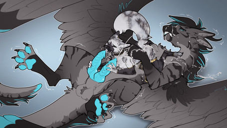 2_penises 5_fingers anthro anthro_on_feral balls bestiality biped blue_eyes bodily_fluids breasts butt claws cum cumshot duo ejaculation erection eye_roll eyes_closed fangs feathered_wings feathers female female_anthro female_on_feral female_on_top feral feral_on_bottom finger_claws fingers fur genital_fluids genitals grey_body grey_fur grey_tail grey_wings intense_orgasm knot knotted_penis larger_feral larger_male looking_pleasured lying male male/female male_feral male_on_anthro multi_genitalia multi_penis on_back on_top orgasm orgasm_face penis ridged_knotted_penis shaking shaking_orgasm simple_background size_difference smaller_anthro smaller_female snout tail teeth toe_claws trembling wings ruaidri mythology marble_(ruaidri) yeena_(panzeryeena) canid canine dragon fox mammal mythological_creature mythological_scalie scalie 16:9 2025 4k absurd_res digital_drawing_(artwork) digital_media_(artwork) hi_res widescreen