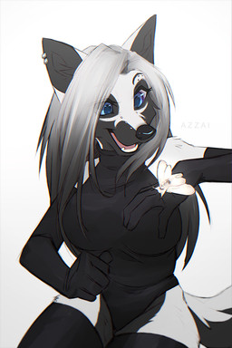 ambiguous_feral ambiguous_gender anthro armwear black_armwear black_body black_clothing black_fur black_hair black_legwear black_leotard black_nose black_stockings blue_eyes clothing duo ear_piercing eyelashes facial_piercing fangs female female_anthro feral fur furgonomic_piercing furgonomics hair legwear leotard long_hair multicolored_body multicolored_fur multicolored_hair muzzle_piercing nose_piercing open_mouth open_smile piercing simple_background smile snout stockings tail teeth two_tone_body two_tone_fur two_tone_hair white_background white_body white_fur white_hair azzai arthropod canid canine canis insect lepidopteran mammal moth wolf 2024 2:3 colored colored_sketch digital_drawing_(artwork) digital_media_(artwork) shaded sketch