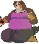 anthro belly big_belly black_body black_nose brown_body clothing kemono male overweight overweight_male shirt solo topwear arufina_w bernese_mountain_dog canid canine canis domestic_dog mammal molosser mountain_dog swiss_mountain_dog 2024 hi_res