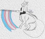 ambiguous_gender big_hair big_tail black_clothing clothing flag fur hair lgbt_pride paws pride_colors quadruped solo tail topwear transgender_pride_colors dognoms canid canid_taur canine canine_taur fox fox_taur mammal mammal_taur taur 2021 digital_drawing_(artwork) digital_media_(artwork) low_res