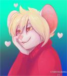 anthro blonde_hair clothed clothing fur hair heart_symbol love male simple_background smile solo white_body white_fur undyingsong lynn_white mammal mouse murid murine rodent 2017