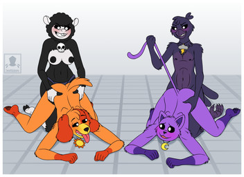 ambiguous_gender anal anal_penetration anthro beak black_body black_fur black_sclera blush border breasts feathers female female_penetrating fur group hair jewelry male male/female male/male male_penetrated male_penetrating male_penetrating_male nipples nude open_mouth orange_body penetration purple_body purple_fur sex sex_toy simple_background smile strapon tail teeth white_border white_eyes wool_(fur) darkmaro mob_entertainment nightmare_critters poppy_playtime smiling_critters baba_chops_(poppy_playtime) catnap_(poppy_playtime) dogday_(poppy_playtime) poe_(poppy_playtime) avian bird bovid canid canine canis caprine corvid corvus_(genus) domestic_cat domestic_dog felid feline felis mammal oscine passerine raven sheep digital_media_(artwork) hi_res nonbinary_(lore)