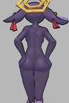 anthro butt ear_piercing female floppy_ears fur grey_background halo hand_on_butt lop_ears piercing purple_body purple_fur rear_view simple_background solo thick_thighs thigh_gap wide_hips nastim nine_sols red_candle_games goumang_(nine_sols) felid feline mammal solarian hi_res