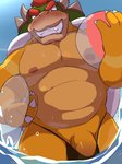 anthro blush clothing genitals hair horn kemono male musclegut muscular nipples outside penis red_hair shell solo speedo spiked_shell spikes spikes_(anatomy) swimwear water wet yoshizaurusu_n mario_bros nintendo bowser koopa scalie 2020 3:4 hi_res