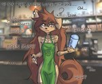 5_fingers anthro apron apron_only arm_markings arm_tattoo arm_tuft black_nose breasts brown_body brown_eyes brown_fur brown_hair cheek_tuft chest_markings chest_tattoo clothing container cowlick cup curled_tail detailed_background dialogue ear_piercing eye_patch_(marking) eyebrow_through_hair eyebrows facial_markings facial_piercing facial_tattoo facial_tuft female female_anthro fingers floppy_ears fur furgonomics furry-specific_piercing hair head_markings hip_markings hip_tattoo holding_container holding_cup holding_object holding_pen holding_writing_utensil leg_markings leg_tattoo long_hair looking_at_viewer markings messy_hair mostly_nude muzzle_piercing neck_markings neck_tattoo nose_piercing open_mouth patch_(marking) pen photo piercing question_mark raised_eyebrow real slim solo standing tail tattoo text translucent translucent_hair tuft writing_utensil tinygaypirate i_mean_breast_milk apogee_(tinygaypirate) canid canine canis domestic_dog mammal spitz english_text hi_res meme